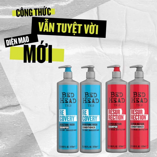 Cặp dầu gội, dầu xả Tigi Recovery màu xanh 970ml