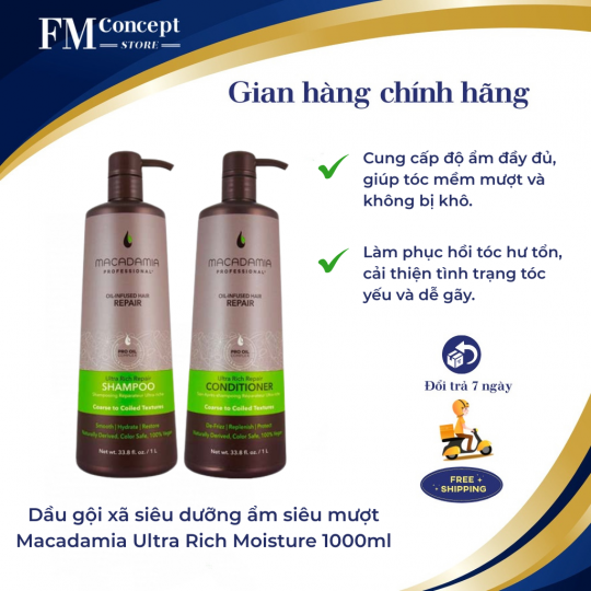 Dầu gội xã siêu dưỡng ẩm siêu mượt Macadamia Ultra Rich Moisture 1000ml