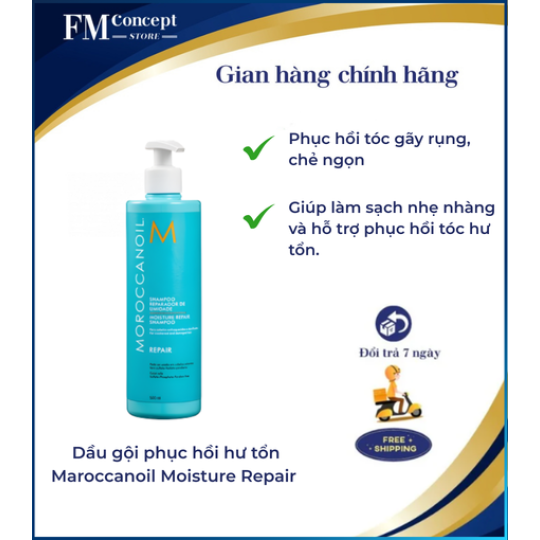 Dầu gội phục hồi hư tổn Maroccanoil Moisture Repair dành cho tóc yếu và hư tổn 500ml