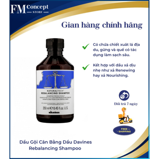 Dầu gội Davines Rebalancing Shampoo, làm sạch sâu và điều chỉnh hoạt động các tuyến dầu